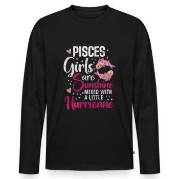 Poissons Février Superstitions - T-shirt manches longues Premium bio Homme - noir - Devant - Nico (187cm)