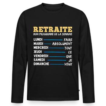 Retraite mon programme humour retraité cadeau - T-shirt manches longues Premium bio Homme - noir - Devant - Nico (187cm)