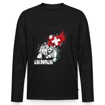 Eringer, Eringerkuh mit Schweizer Flagge - Männer Premium Bio Langarmshirt - Schwarz - Vorne - Nico (187cm)