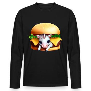 Unicorn Cheeseburger - Men's Premium Organic Long Sleeve Shirt - black - Front - Nico (187cm)