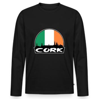 Cork Ireland Flag Skyline Silhouette Travel - Men's Premium Organic Long Sleeve Shirt - black - Front - Nico (187cm)