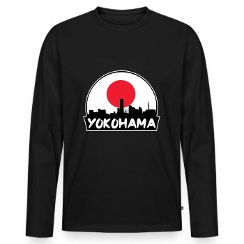 Yokohama Japan Flag Skyline Silhouette Travel - Men's Premium Organic Long Sleeve Shirt - black - Front - Nico (187cm)