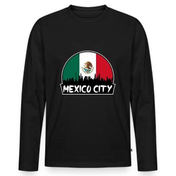 Mexico City Mexico Flag Skyline Silhouette Voyage - T-shirt manches longues Premium bio Homme - noir - Devant - Nico (187cm)