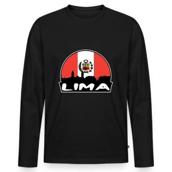 Lima Pérou Flag Skyline Silhouette Voyage - T-shirt manches longues Premium bio Homme - noir - Devant - Nico (187cm)