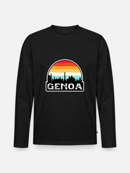 Genova Italia Bandiera Skyline Travel Souvenir - Maglia a manica lunga ecologica premium da uomo - nero