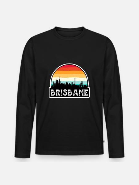Brisbane Australia Flag Skyline Travel Souvenir - Men's Premium Organic Long Sleeve Shirt - black