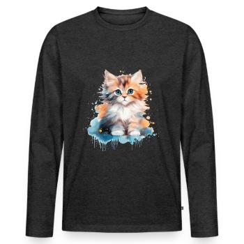 kitten - Men's Premium Organic Long Sleeve Shirt - heather anthracite - Front - Nico (187cm)