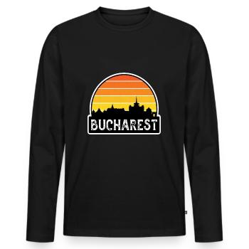 Bukarest Rumänien Flagge Skyline Reisesouvenir - Männer Premium Bio Langarmshirt - Schwarz - Vorne - Nico (187cm)
