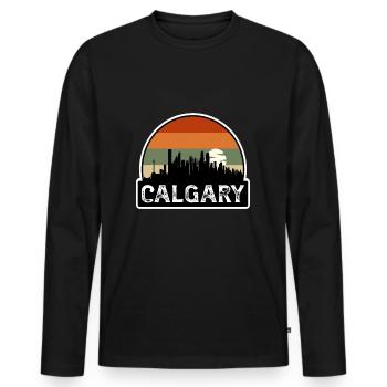 Calgary Canada Flag Skyline Travel Souvenir - Men's Premium Organic Long Sleeve Shirt - black - Front - Nico (187cm)