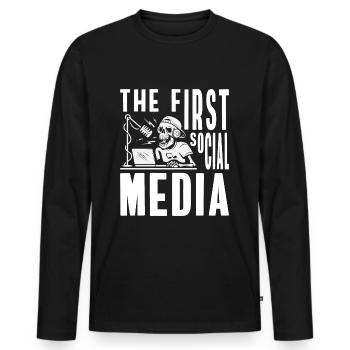 Travail d’annonce de modérateur - T-shirt manches longues Premium bio Homme - noir - Devant - Nico (187cm)