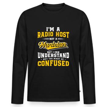 Annonce radio - T-shirt manches longues Premium bio Homme - noir - Devant - Nico (187cm)