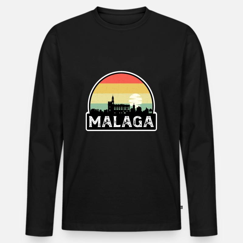Málaga Spanien Flagge Skyline Reisesouvenir - Männer Premium Bio Langarmshirt - Schwarz