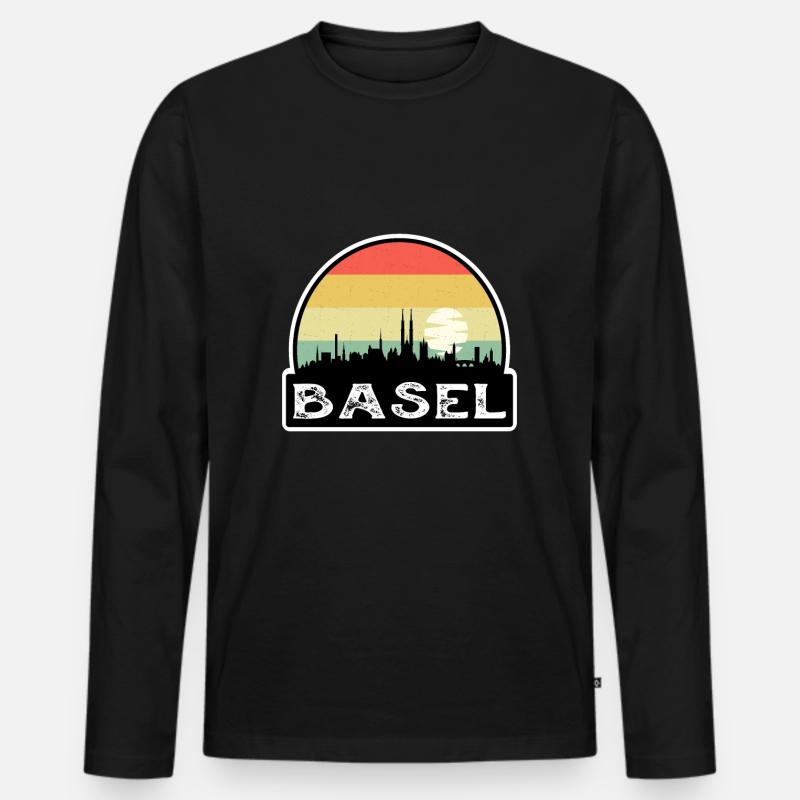 Basel Schweiz Flagge Skyline Reisesouvenir - Männer Premium Bio Langarmshirt - Schwarz
