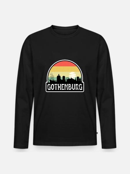Göteborg Sverige Flagga Skyline Travel Souvenir - Ekologisk långärmad premium-T-shirt herr - svart