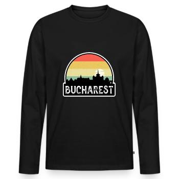 Bukarest Rumänien Flagge Skyline Reisesouvenir - Männer Premium Bio Langarmshirt - Schwarz - Vorne - Nico (187cm)