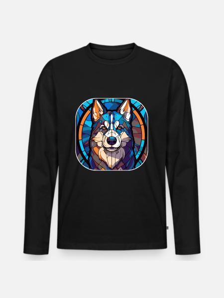 Bunte Husky-Hunderasse Aquarellglasmalerei - Männer Premium Bio Langarmshirt - Schwarz