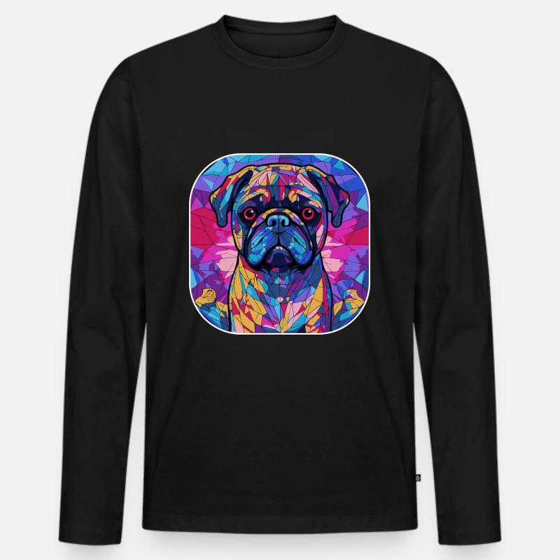 Bunte Mops-Hunderasse Aquarell-Glasmalerei - Männer Premium Bio Langarmshirt - Schwarz