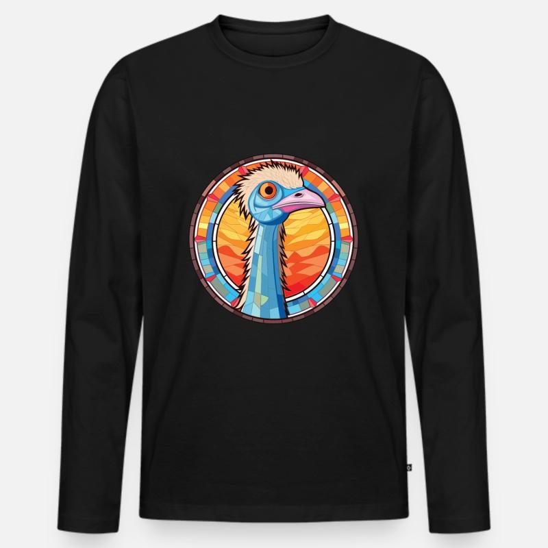 Straußenbunte Aquarelltierillustration - Männer Premium Bio Langarmshirt - Schwarz