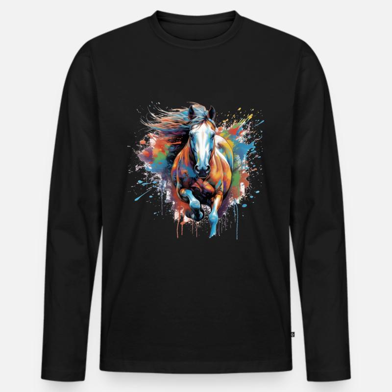 Pferd, Pferd - Männer Premium Bio Langarmshirt - Schwarz
