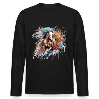 Cheval, horse - T-shirt manches longues Premium bio Homme - noir - Devant - Nico (187cm)