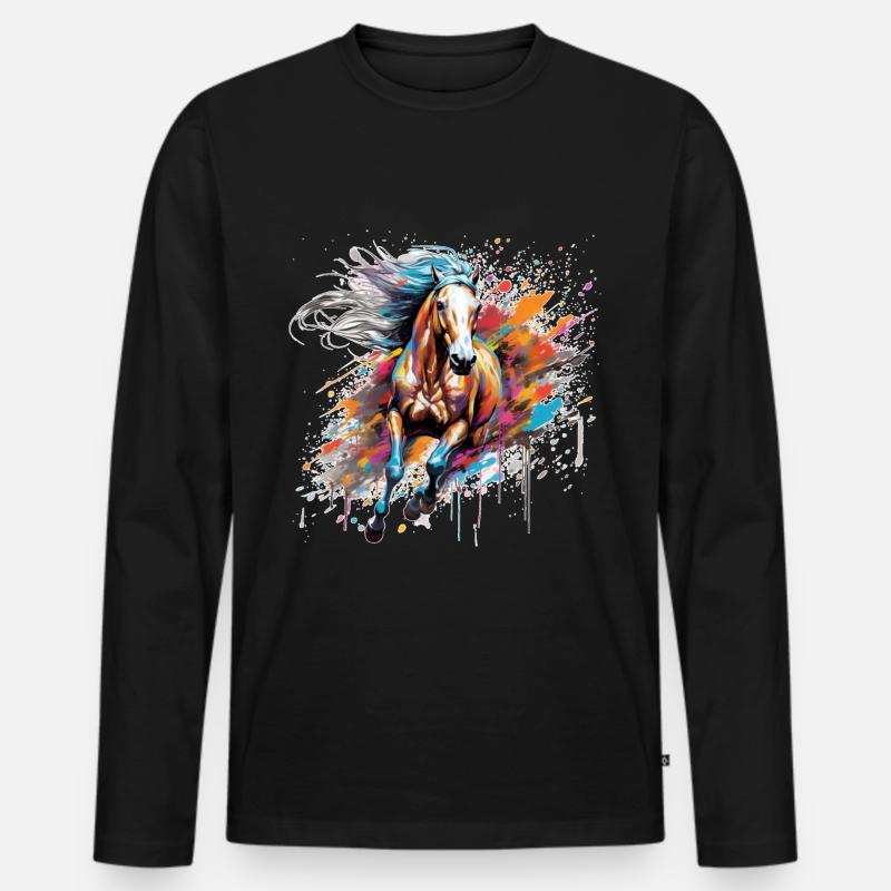 Pferd, Pferd - Männer Premium Bio Langarmshirt - Schwarz