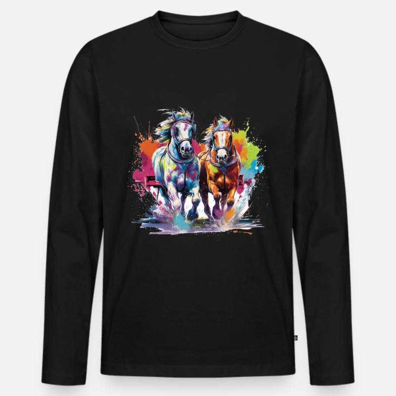 Pferd, Pferd - Männer Premium Bio Langarmshirt - Schwarz