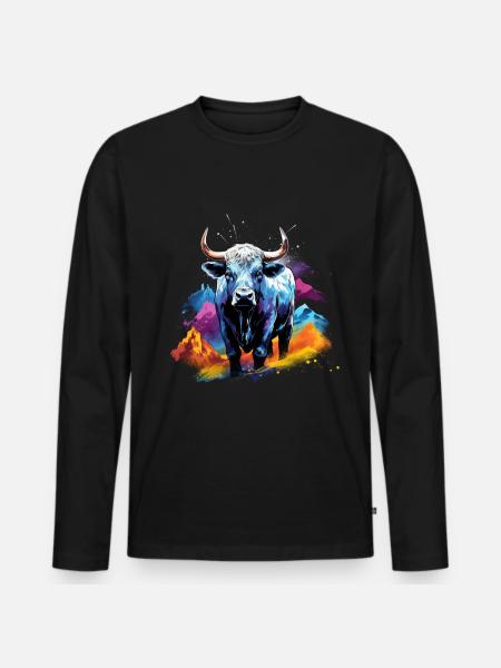 Eringer, Schweizer Eringerkuh - Männer Premium Bio Langarmshirt - Schwarz