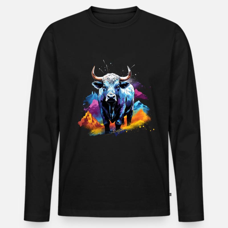Eringer, Schweizer Eringerkuh - Männer Premium Bio Langarmshirt - Schwarz