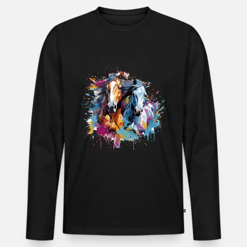 Pferde, Pferde - Männer Premium Bio Langarmshirt - Schwarz
