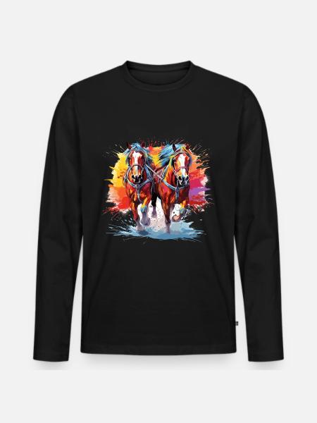 Chevaux de trait, attelage - T-shirt manches longues Premium bio Homme - noir