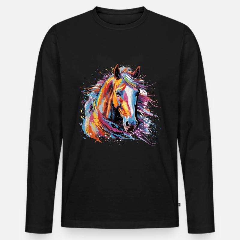 Pferd, Pferd - Männer Premium Bio Langarmshirt - Schwarz