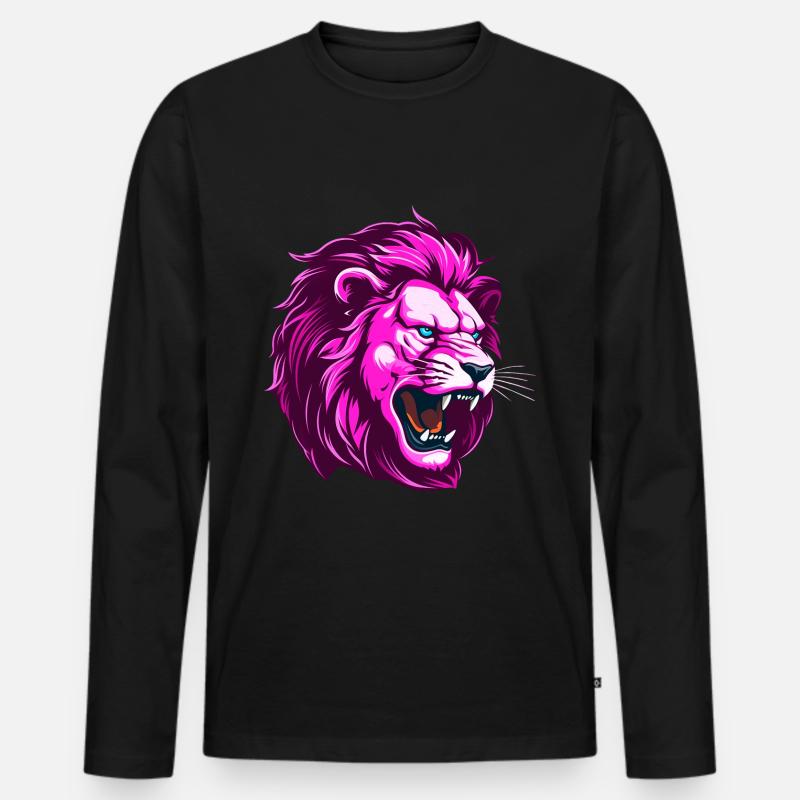 Pink Löwe Kopf - Männer Premium Bio Langarmshirt - Schwarz