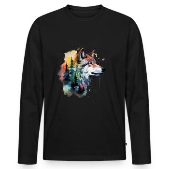 wolf - Men's Premium Organic Long Sleeve Shirt - black - Front - Nico (187cm)