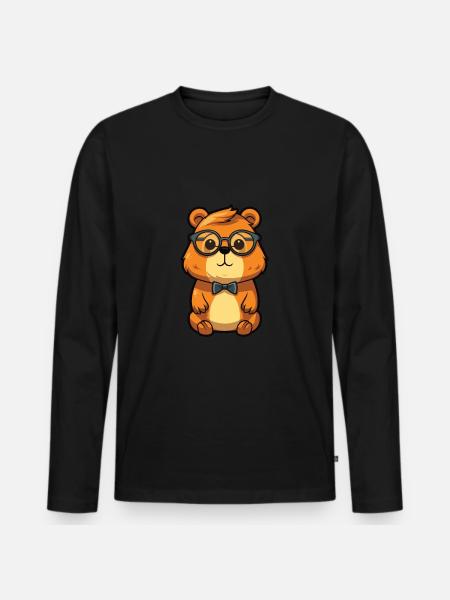 bæver iført briller tegneserie kawaii illustration - Premium økologisk langærmet T-shirt til mænd - sort