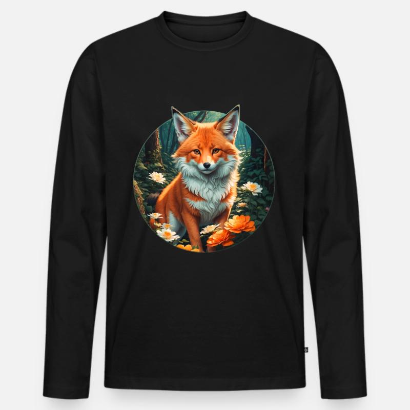 Fuchs im Blütenrausch Wald - Männer Premium Bio Langarmshirt - Schwarz