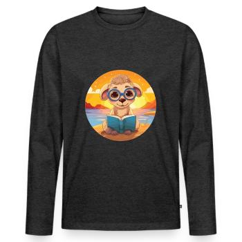 Schaf Niedlich Lustige Karikatur Kawaii Buch Strand - Männer Premium Bio Langarmshirt - Anthrazit meliert - Vorne - Nico (187cm)