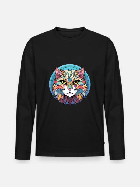 Highlander-Katze bunte Aquarell-Illustration - Männer Premium Bio Langarmshirt - Schwarz