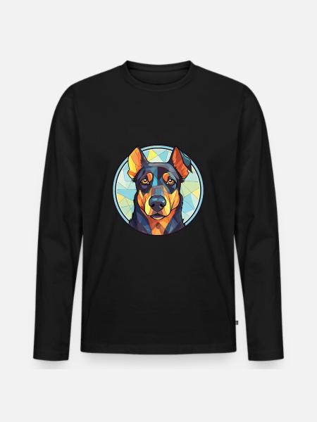 Beauceron Dog Breed Watercolor Glass Illustration - Men's Premium Organic Long Sleeve Shirt - black