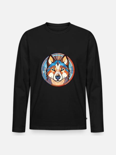 Husky-Hunderasse Bunte Aquarell-Illustration - Männer Premium Bio Langarmshirt - Schwarz