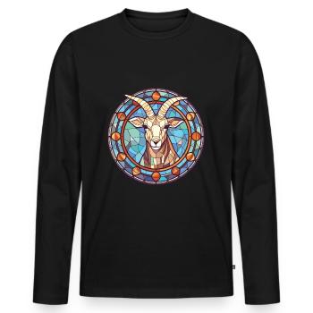 Goat Colorful Watercolor Animal Pet Illustration - Men's Premium Organic Long Sleeve Shirt - black - Front - Nico (187cm)
