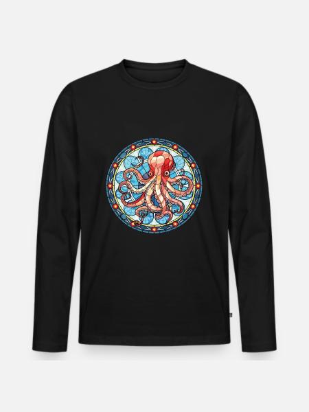 Oktopus bunte Aquarell-Tier-Illustration - Männer Premium Bio Langarmshirt - Schwarz