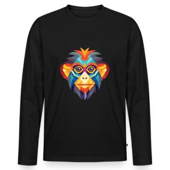 Singe ouistiti coloré aquarelle Animal Cartoon - T-shirt manches longues Premium bio Homme - noir - Devant - Nico (187cm)