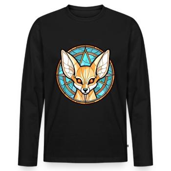 Illustration animale aquarelle colorée de renard Fennec - T-shirt manches longues Premium bio Homme - noir - Devant - Nico (187cm)