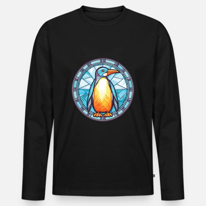 Pinguin bunte Aquarell-Tier-Illustration - Männer Premium Bio Langarmshirt - Schwarz