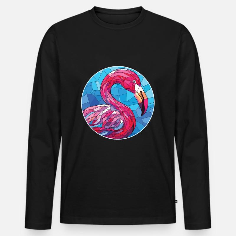 Flamingo bunte Aquarell-Tierillustration - Männer Premium Bio Langarmshirt - Schwarz