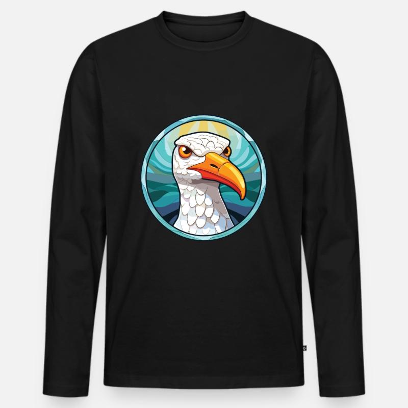 Möwe bunte Aquarell-Tier-Illustration - Männer Premium Bio Langarmshirt - Schwarz