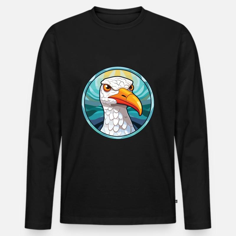 Möwe bunte Aquarell-Tier-Illustration - Männer Premium Bio Langarmshirt - Schwarz
