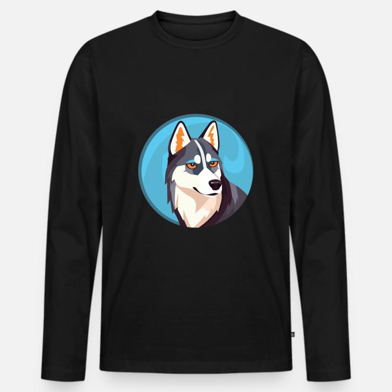 Husky-Hund Bunte Aquarell-Tier-Illustration - Männer Premium Bio Langarmshirt - Schwarz