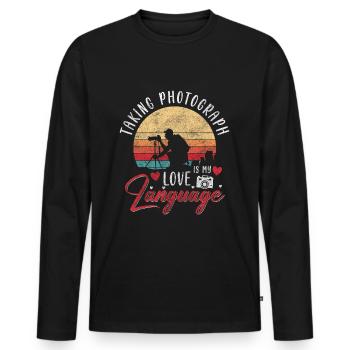 Kamera Fotografie Objektiv Herzschlag - Männer Premium Bio Langarmshirt - Schwarz - Vorne - Nico (187cm)