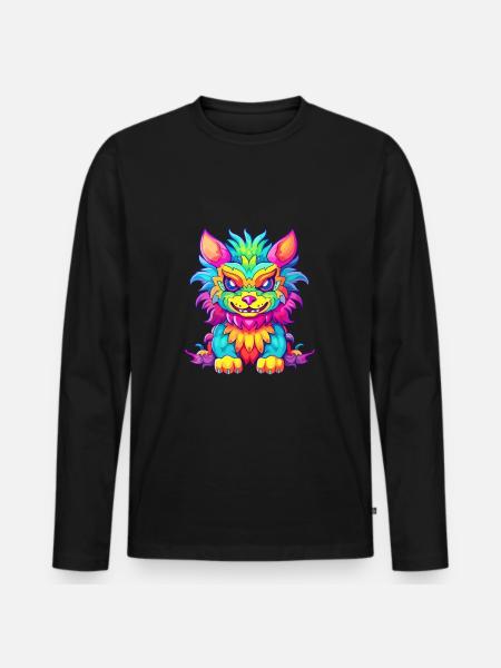 Chimera Colorful Watercolor Cartoon Kawaii Animal - Men's Premium Organic Long Sleeve Shirt - black